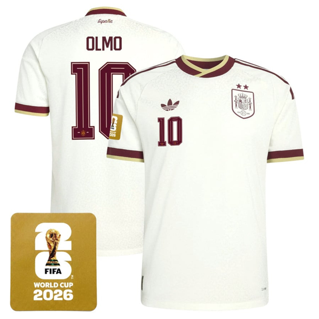 Men's White Spain Team #10 Dani Olmo 2026 World Cup Away Soccer Jersey